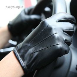 Fingerless Gloves Long Keeper Hot Men's Luxurious PU Leather Winter Driving Warm Gloves Cashmere Mitten Black Drop Shipping High QualityL231017