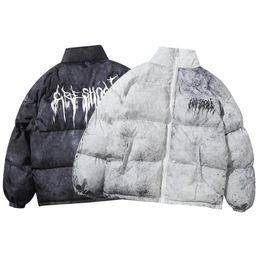 Men's Down Parkas Men Hip Hop Jackets Oversize Padded Jacket Coat Streetwear Graffiti Cotton Harajuku Winter Stand Collar Outwear 231017