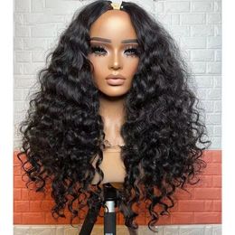 U Part Wig curly wave Human Hair Wigs For Women Brazilian Glueless 10-28 Inches Wavy Upgrade Wig Natural Black Wigs