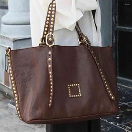 Evening Bags Oversized Women Leather Bag Luxury Vegetable-tanned Cow With Rivet Retro Female Work Daily Casual Tote 2023