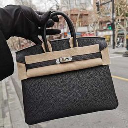 Handbags Handbag Women Handmade Bag sbag25/30cm Original Litchi Grain Togo Calfskin Portable Cypress Women's Bag