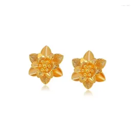 Stud Earrings Wholesale Price--(3pairs/lot) Pure Gold Plated Simple Flowers For Women Fashion Jewelry Nickel Free
