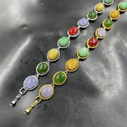 Strand Vacuum Plating Inlaid Colorful Jade Egg-Shaped Bracelet