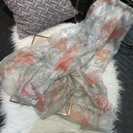Sciarpe BYSIFA Sciarpa con scialle in seta Moda Grigio Rosa Design a catena Chiffon Lungo Foulard estivo Involucri invernali di marca
