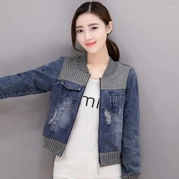 Womens Jackets O-neck Slim Zipper Female Short Jean Jacket Knit Denim Patchwork Women Coat Elegant Fashion Autumn Cardigan Ladies Outerwear