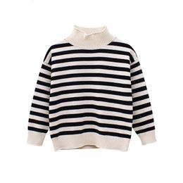 Pullover Children Sweater For Girls Spring Autumn Clothes 100% Cotton Striped Novty Kid's Knit Sweater Casual Turtleneck Sweaters 231016