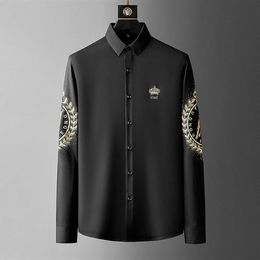 Men's Casual Shirts Luxury Crown Printed Men 2021 Spring Long Sleeve Slim Dress Shirt Streetwear Social Party Clothes Camisa 253I