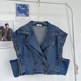 Women's Jackets Short Sleeveless Denim Coat Girls Summer Loose Double-breasted Casual Vest Jacket