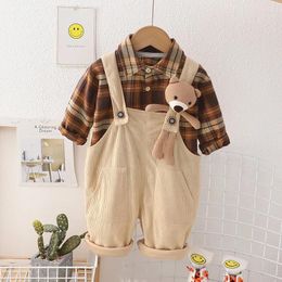 Clothing Sets IENENS Baby Casual 2PCS Plaid Shirt Overalls Suits Autumn Toddler Boy Girl Long Sleeves Clothes Kids Wear