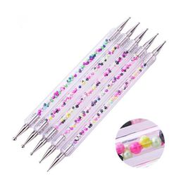 5Pcs Set UV Gel Painting Drawing Nail Art Dotting Pen Acrylic Caviar 2 Way Brush Salon Decorations Manicure Tools Kit F1676 Lfdtq Nruta