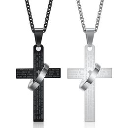 Pendant Necklaces Fashion Stainless Steel Christian Bible Prayer Cross Men Necklace Charming Gifts Jewelry302b