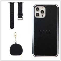 3 piece Set Designer iPhone Case Airpod Case Watchband For iPhone 15 14 13 Pro Max 12 Mini 11 Plus Best Christmas Gift