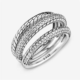 Cluster Rings 925 Silver Three Layer Snake Texture Hoop Women Fashion Fine Jewelry 2021 Sterling Round Ring Gift275p