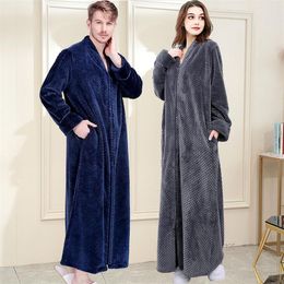 Men Extra Long Thermal Flannel Bath Robe Zipper Plus Size Thick Warm Coral Fleece Bathrobe Women Mens Dressing Gown Winter Robes259j