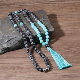 Chokers OAIITE 108 Japa Mala Beads Necklaces For Women Men Natural Alabaster Stone Yoga Tassel Long Necklace Spirtual Energy Jewellery 231016