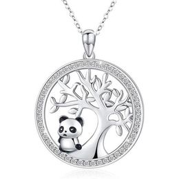 Cute Panda Crystal Bridal Necklace Vintage Female Tree Of Life Pendant Rose Gold Silver Color Chain Necklaces For Women265A