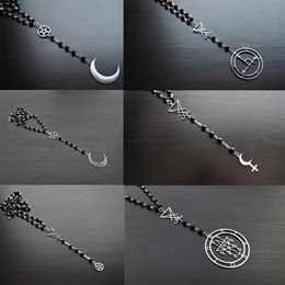 Chains Satan Lucifer Lilith Rosary Necklace Alternative Gothic Minimalist Witch Black Amulet Pentagram Witchcraft MoonChains246a