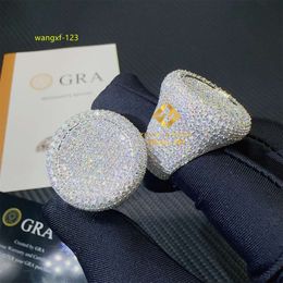 Ювелирные изделия Iced Out Хип-Хоп Кубинское кольцо со звеньями Позолоченное серебро 925 пробы VVS Муассанит с бриллиантами