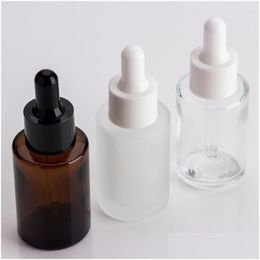 Storage Bottles & Jars Storage Bottles Jars 100Pcs 30Ml Flat Shoder Frosted Clear Glass Dropper Bottle With White Lid 1Oz Amber Serum Dhlr7