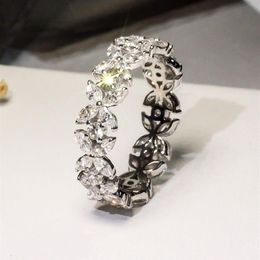 Choucong New Arrival Luxury Jewellery 925 Sterling Silver Marquise White Topaz CZ Diamond Petal Women Wedding Flower Band Ring For L186j