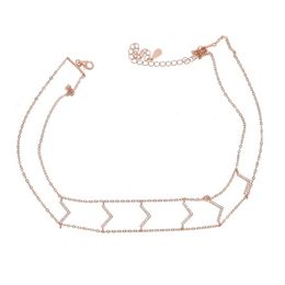 CZ v Charm double chain choker chevron women 925 sterling silver fashion collarbone chocker necklace269G