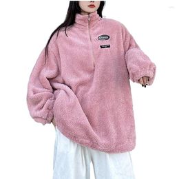 Women's Hoodies Lamb Wool Sweater Korean Loose Mid-length Harajuku Autumn Winter Brand Plus Velvet Thick Collar Jacket Streetwear Women