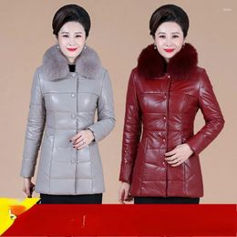 Women's Trench Coats Cotton PU Leather Jacket 2023 Winter Loose Coat Thicken Snow Solid Parkas Warm Female Long Overcoat R142