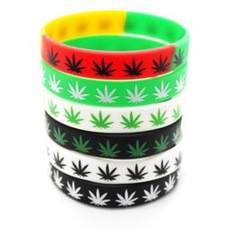 50pcs lot Multi Color Maple Leaf Bracelet Classic Printed Hip Hop Silicone Wristband Promotion Gift Silicon Wristband204U