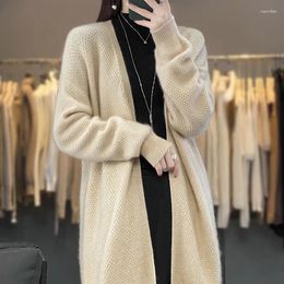 Women's Sweaters Autumn And Winter 100 Pure Cashmere Cardigan V Collar Mid-length Loose Casual Sweater Wool Knitted Top