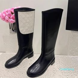 Black Leather Mid-Calf boots Round toe Slip-on flat heels Booties women luxury Casual Fashion Party Dress shoes