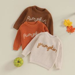 Pullover -08-09 Lioraitiin 0-3Y born Baby Boys Girls Halloween Embroidery Sweater Pumpkin Letter Knit Pullover Knitwear Jumper 231017