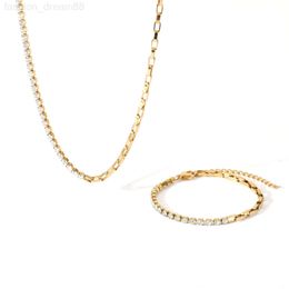 Ins Fashion 18K Gold Plated Stainless Steel Long Box Chain Half Claw Setting Cubic Zircon Tennis Chain Necklace For Women