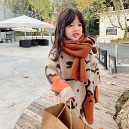 Pullover Autumn Kids Knitted Print Panda Sweater For Girls Irregular O Neck Christmas Sweater Toddler Baby Pullover Sweaters Coat 6 8 12 231017
