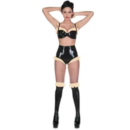 Womens Tracksuits Sexy Women Patchwork PVC Bikini Suits Bra Strap Tops Short And High Stockings Underwear Exotic Lingerie Sets Party Summer