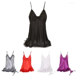 Women's Sleepwear Sexy Suspenders V-neck Solid Color Nightdress Soft Silk Fabric Design With Lace Trim Sleepshirts
