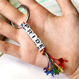 Letter Keychain Woven Beaded Crystal Pendant Rainbow Keyring Colourful Friendship Pendant Accessories