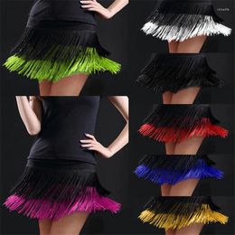 Stage Wear Lady Adult Latin Dance Skirt Double Tassel Fringed Competition Samba Tango For Dancing Practise Performance