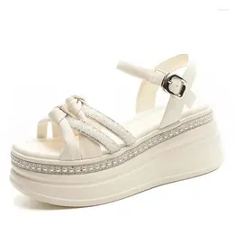 Sandals Fashion Womens 7cm Rhinestone Summer Bling Slippers Platform Wedge Flats Leisure Elegance Women Shoes