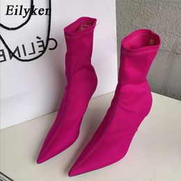 Boots Eilyken 2024 Spring Autumn Stretch Fabric Women Ankle Boots Sexy Pointed Toe High Heels Fashion Female Socks Pumps Shoes 231016