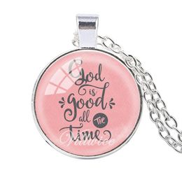 VILLWICE Bible Verse Necklace God Is Good All The Time Glass Dome Necklaces For Women Quote Christian Harajuku Jewellery Gifts299G