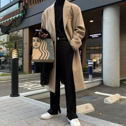 Men's Wool Blends Winter Long Woolen Coat Men Warm Fashion Casual Thick Woolen Coat Men Korean Style Loose Oversized Woolen Coat Mens Overcoat 231016