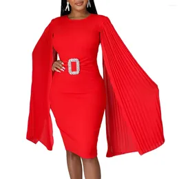 Ethnic Clothing African Party Dresses For Women Autumn Elegant Long Sleeve O-neck Polyester Red Green Blue Black Knee-length Dress S-3XL