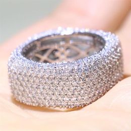 Size 5-10 Luxury Jewelry 925 Sterling Silver Fill Pave Mirco Full White Sapphire CZ Diamond Promise Ring Wedding Women Band Ring f225U