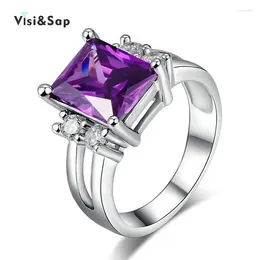 With Side Stones Eleple White Gold Colour Ring Russia Purple Stone Wedding Rings For Women Clear Cubic Zircon Fashion Jewellery VSR202