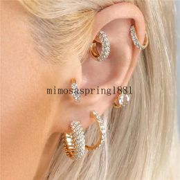 Punk Cool 6pcs/set Hoop Earrings Designer for Woman 18k Gold Full White AAA Cubic Zirconia Copper Womens Long Diamond Circle Earring Luxury Fashion Jewellery Gift