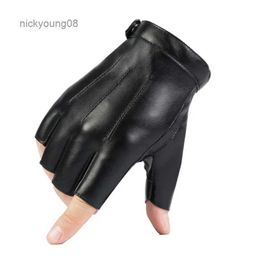 Fingerless Gloves Men Women PU Leather Gloves Lovers Fingerless Mittens Black Half Finger Outdoor Tactical Mens Leather Driving GlovesL231017