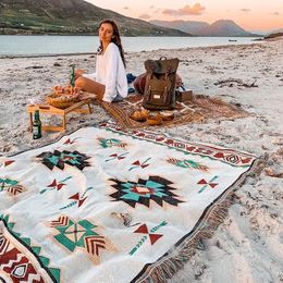 Blankets Ethnic Bohemian Mexico Blankets Outdoor Beach Picnic Blanket Striped Boho Linen Bed Blankets Plaid Sofa Mats Travel Rug Tassels 231013