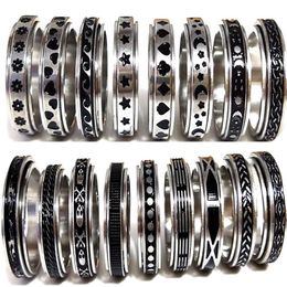50pcs Multi-styles Mix Rotating Stainless Steel Spin Rings Men Women Spinner Ring Whole Rotate Band Finger Rings Party Jewelry256m