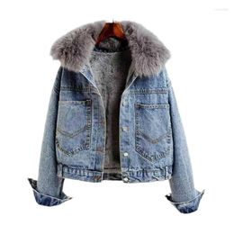 Women's Jackets ZXRYXGS Premium Thickened Denim Coat Black Blue Clothing 2023 Faux Fur Collar Winter Young Women