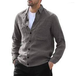 Men's Casual Shirts Stylish Lapel Neck For Men Button Up Blouse Long Sleeve T Shirt Solid Colour Available In S 2XL Sizes